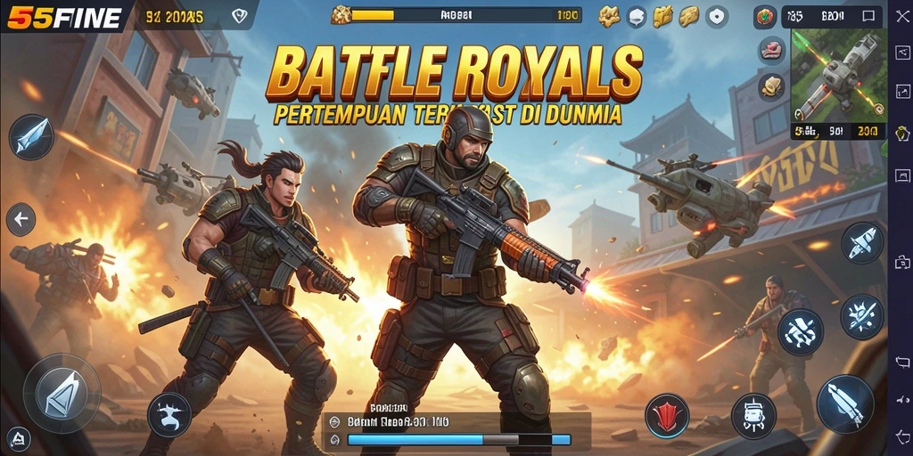 Screenshot gameplay 55FIVE menampilkan aksi pertarungan yang mendebarkan.
