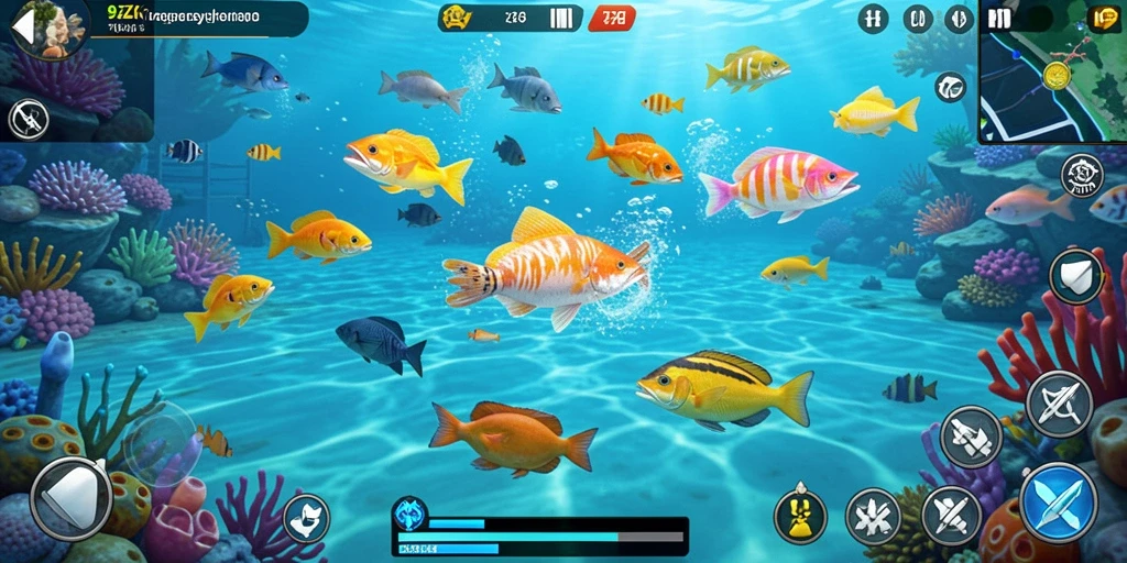 Screenshot gameplay 9ZK menampilkan aksi Tembak Ikan yang seru.