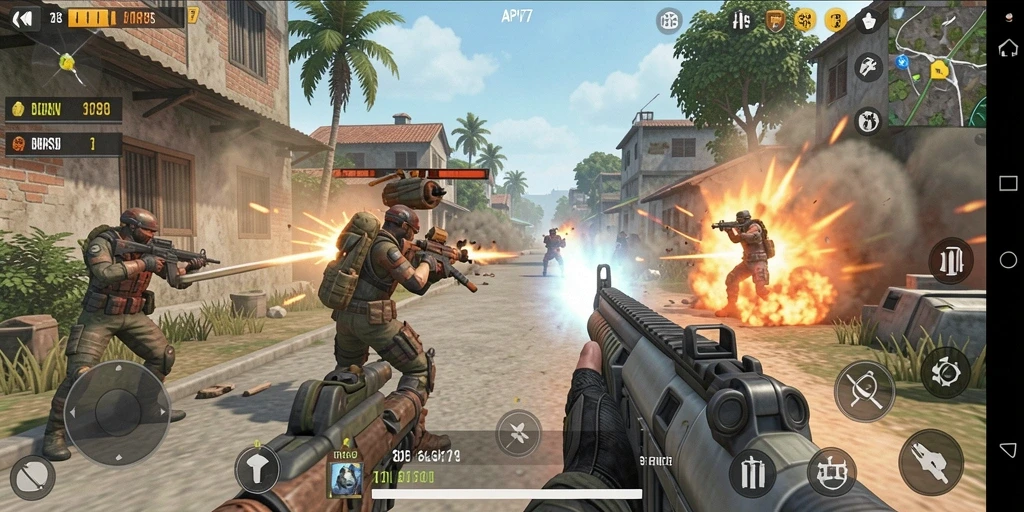 Screenshot menunjukkan aksi pertempuran seru dalam API77.