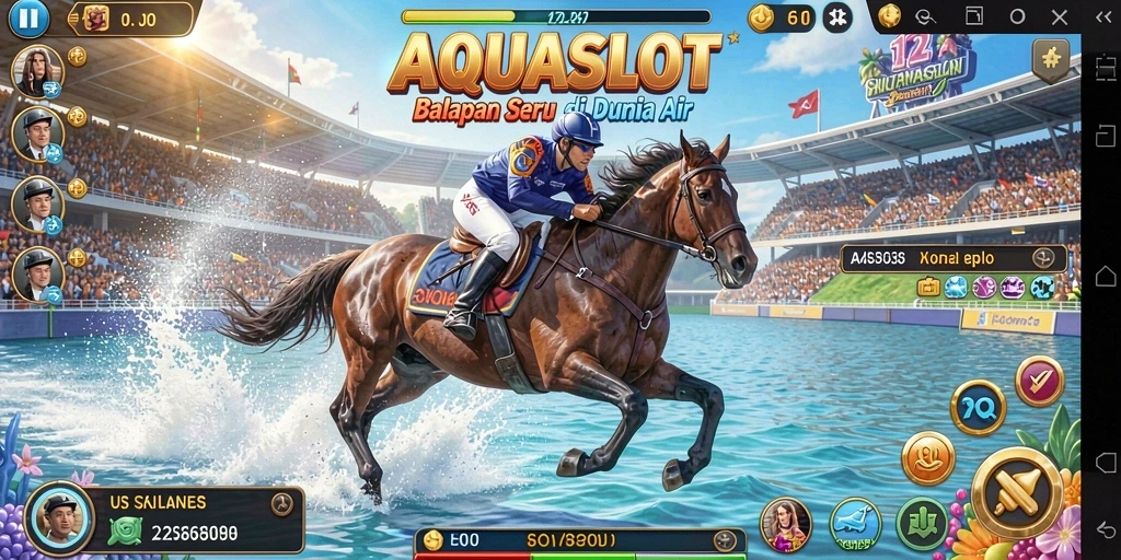 Screenshot gameplay AQUASLOT menampilkan balapan yang seru dan menegangkan.