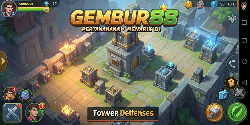 Tangkapan layar gameplay menampilkan pertahanan menara yang strategis di <strong>GEMBUR88</strong>.
