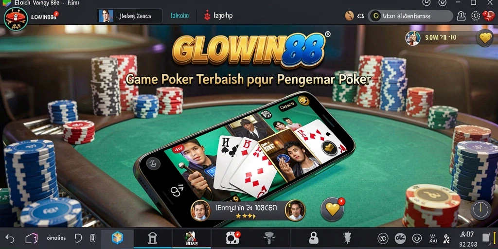 Tampilan gameplay seru dari GLOWIN88, menyajikan momen poker yang mendebarkan.