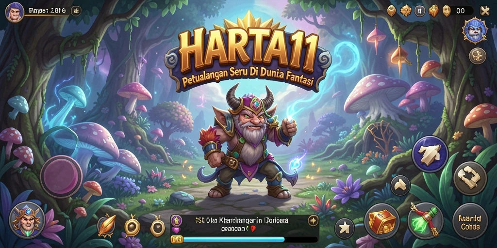 Tampilan gameplay HARTA11 dengan karakter menjelajahi dunia penuh tantangan.