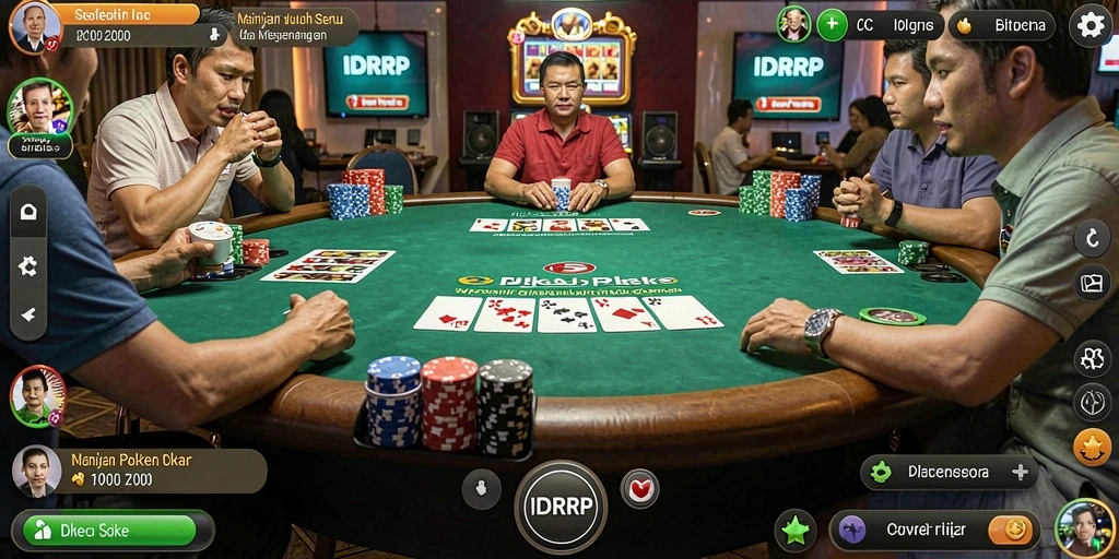 Tangkapan layar gameplay IDRRP menampilkan suasana bermain poker yang mendebarkan.