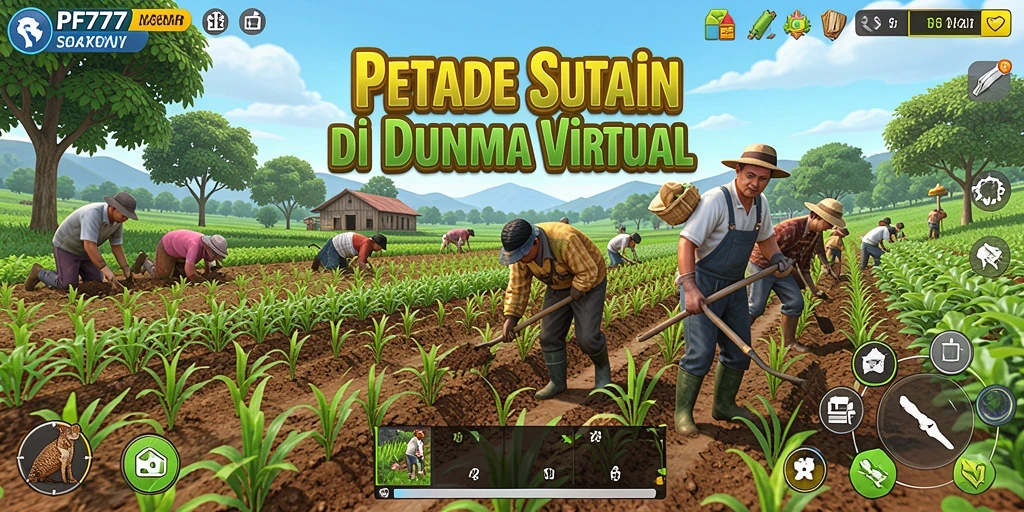 Screenshot utama PF777 menampilkan gameplay seru dengan aktivitas bertani.