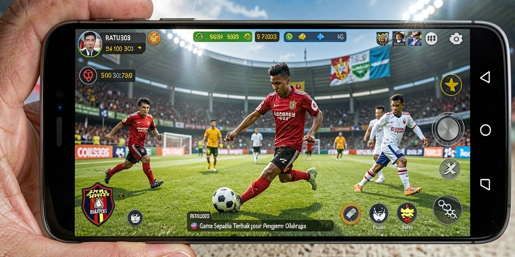 Tampilan utama gameplay sepak bola yang menarik dan seru.