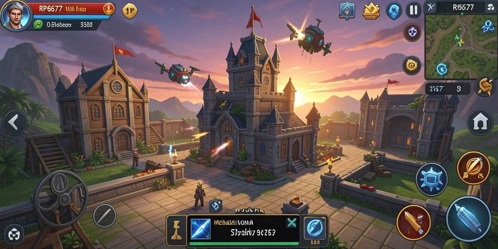 Screenshot gameplay RP6677 menampilkan menara yang siap bertahan dari gelombang musuh.